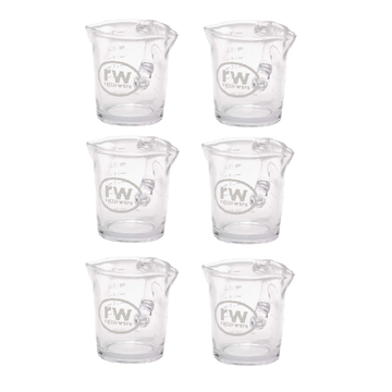 Rattleware 3oz Shot Pitcher with White Printing, Glass, Double Spout, Set of 6 - 27610