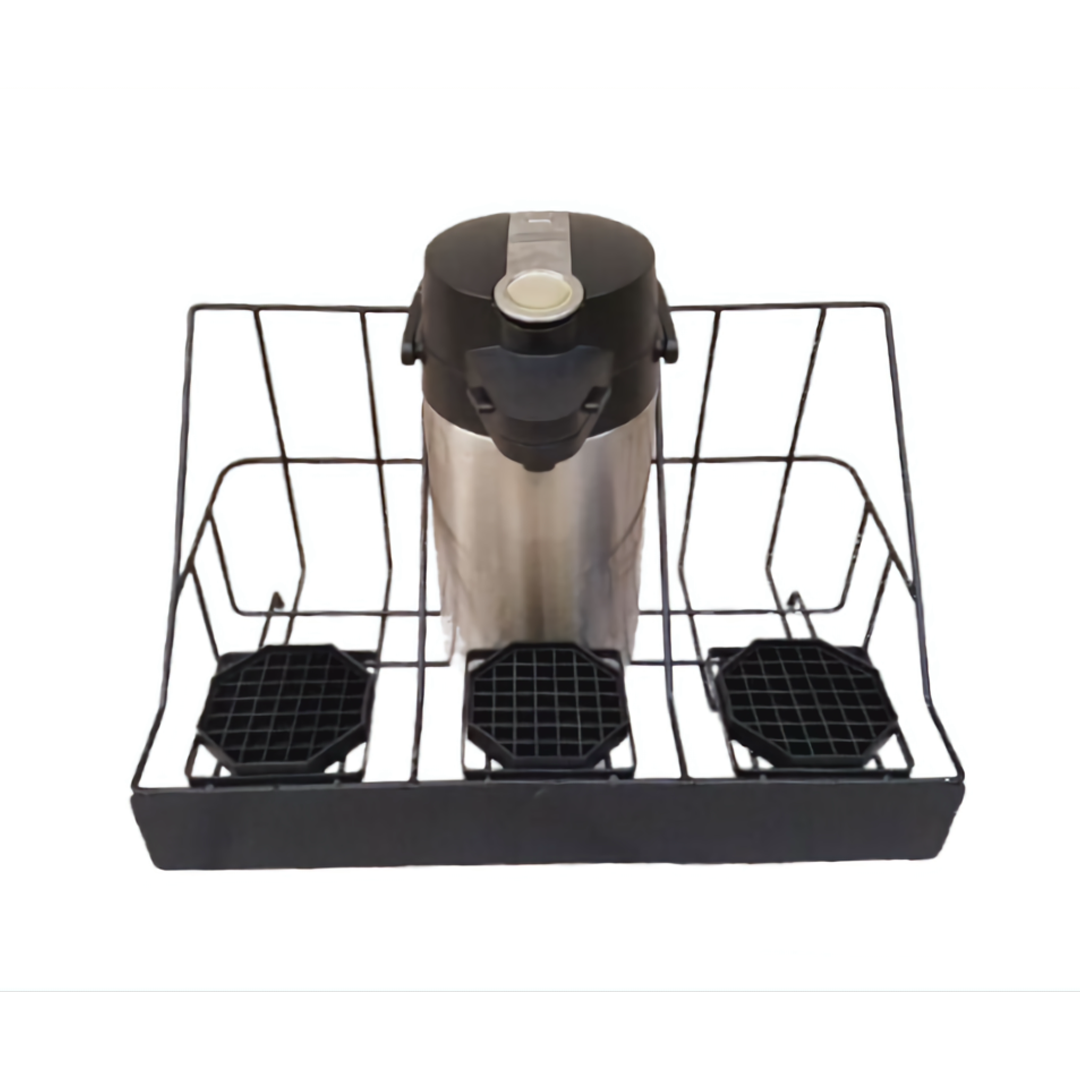 3 Airpot Serving Rack, Black Steel, with Octagonal Drip Trays