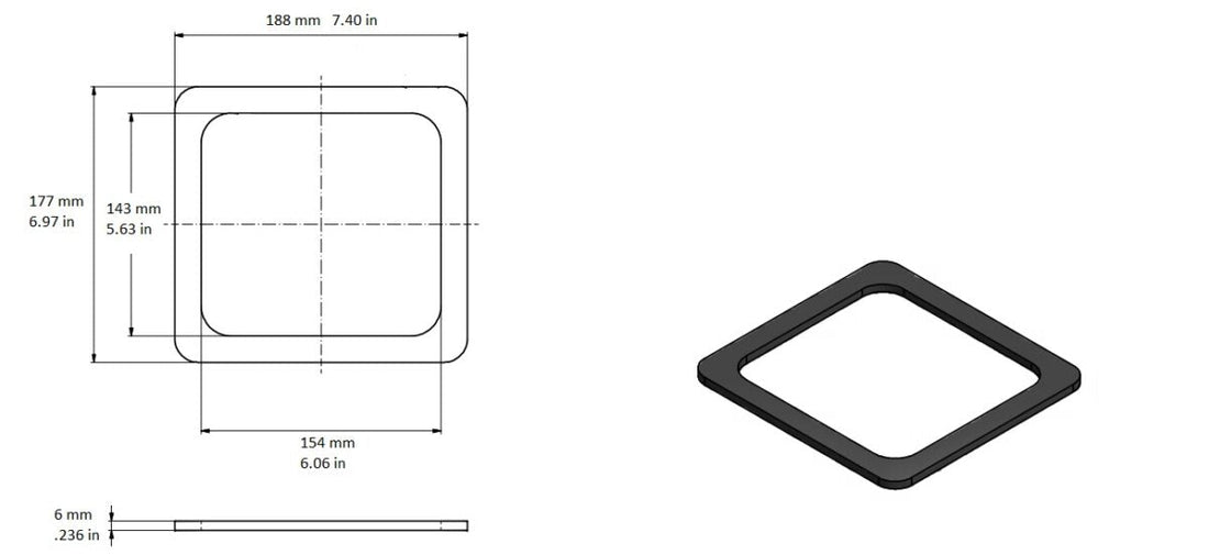 Hush Gasket, for Knockboxes, 6″x5.5″, Black, 02292