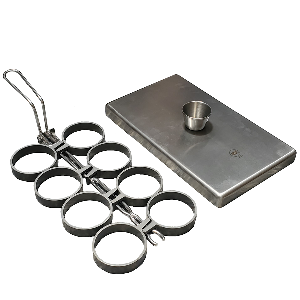 8 Ring Egg Set, Stainless Steel Frame, Nonstick Rings, with Cover