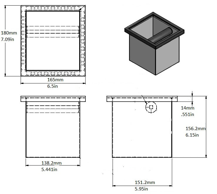 Knock Box, Stainless Steel, 6″x5.5″x6″, 25120