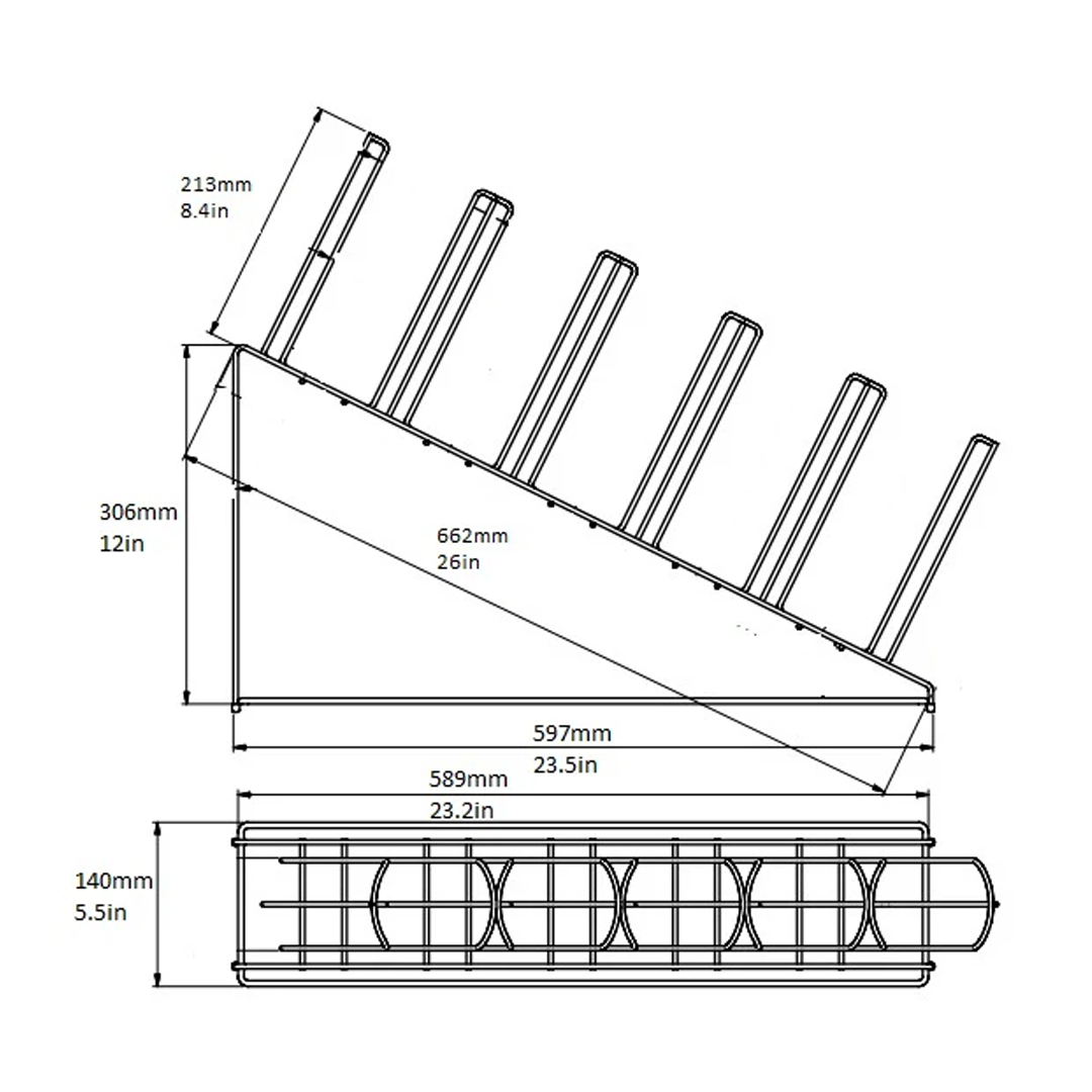 Cup/Lid Rack, 5 Section, Wire, Slant, Black Steel