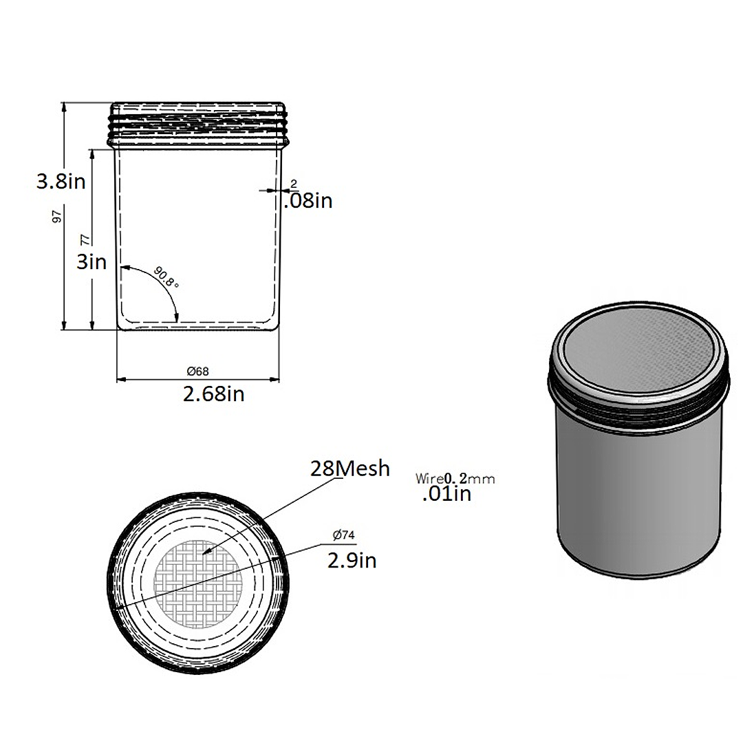 Shaker, Translucent Bottom, Mesh Stainless Steel Lid
