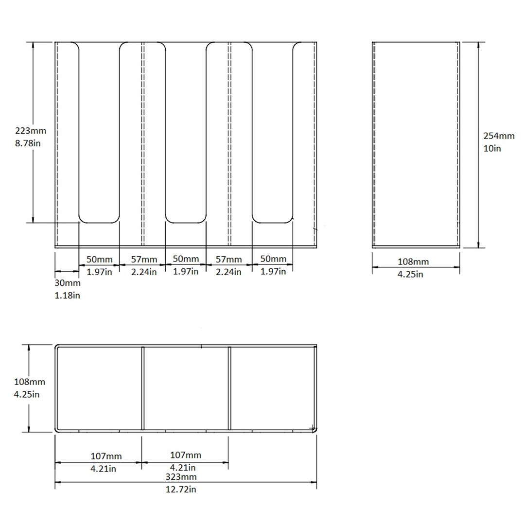 Three Lid Organizer, Acrylic, 13″x4.5″x10″, 05288